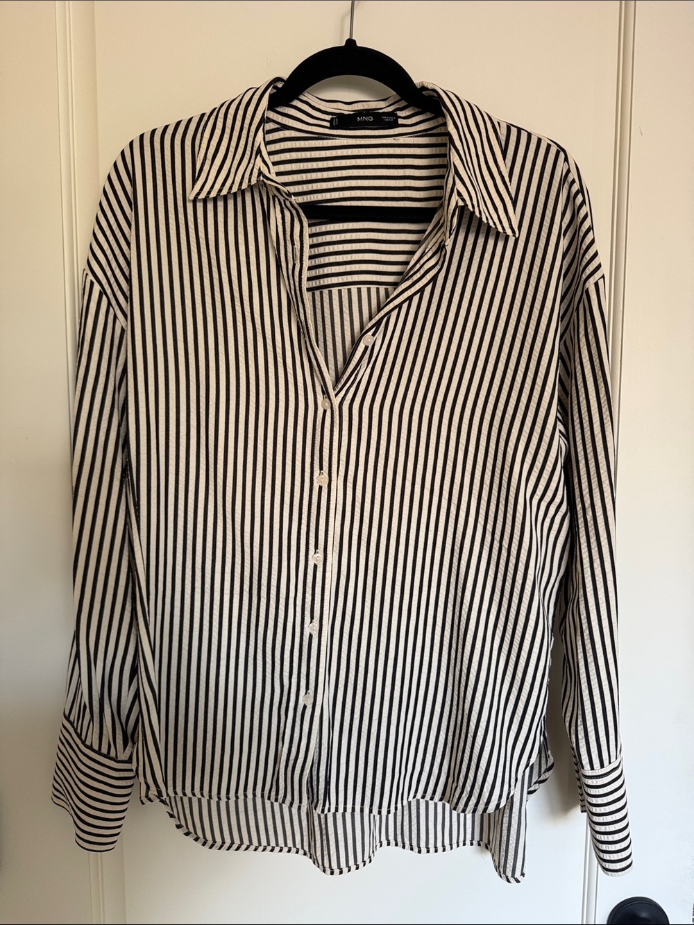 Mango Black and White Striped Button-Down Shirt